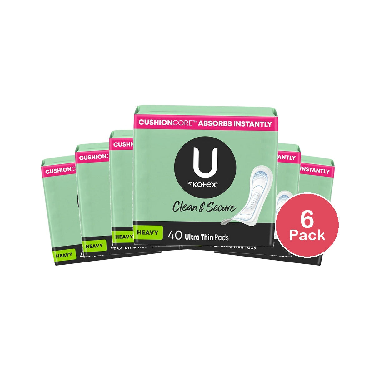 Kotex U Clean & Secure Ultra-Thin Pads 40ct (Pack of 6)