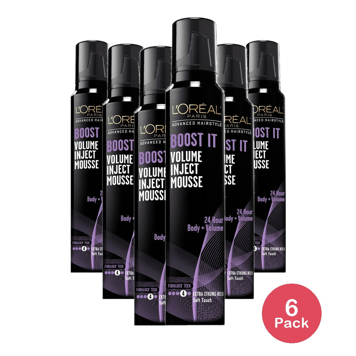 L'Oreal Paris Advanced Hairstyle Boost It 24 Hour Body + Volume Hair Styling Mousse 8.3 Oz (Pack of 6)