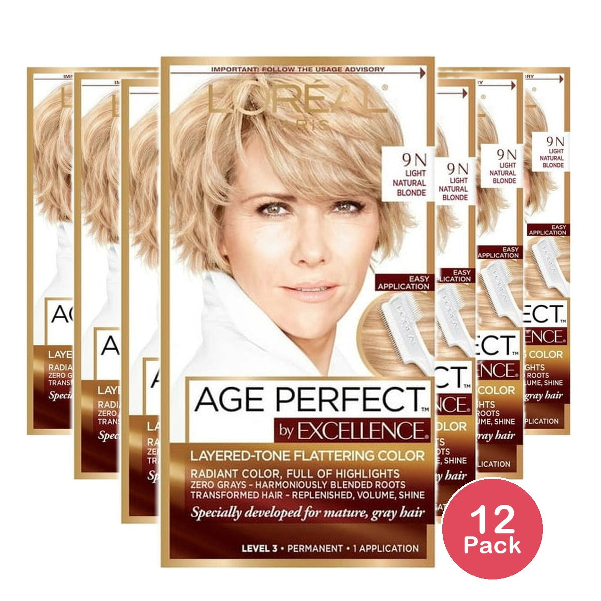 L'Oreal Paris Age Perfect Permanent Hair Color 9N Light Natural Blonde (Pack of 12)