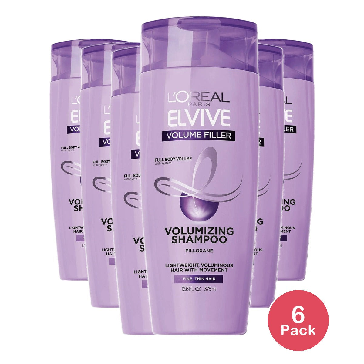 L'Oreal Paris Elvive Volume Filler Thickening Volumizing Shampoo 12.5 fl oz (Pack of 6)