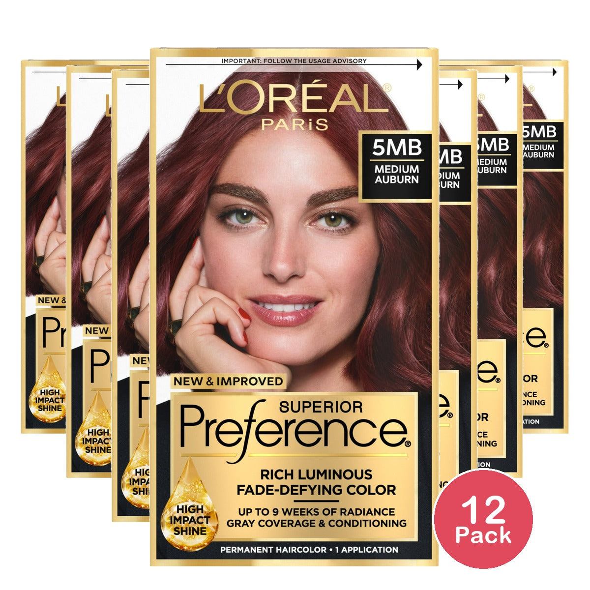 L'Oreal Paris Superior Preference Fade-Defying Permanent Hair Color 5MB Medium (Pack of 12)