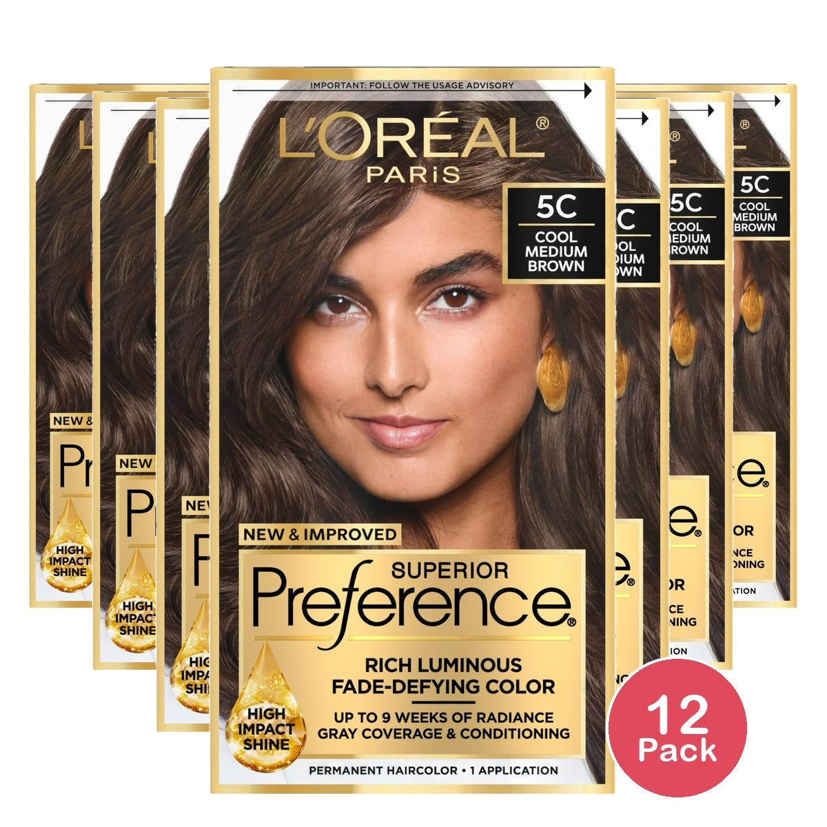 L'Oreal Paris Superior Preference Fade-Defying Permanent Hair Color Cool Medium (Pack of 12)