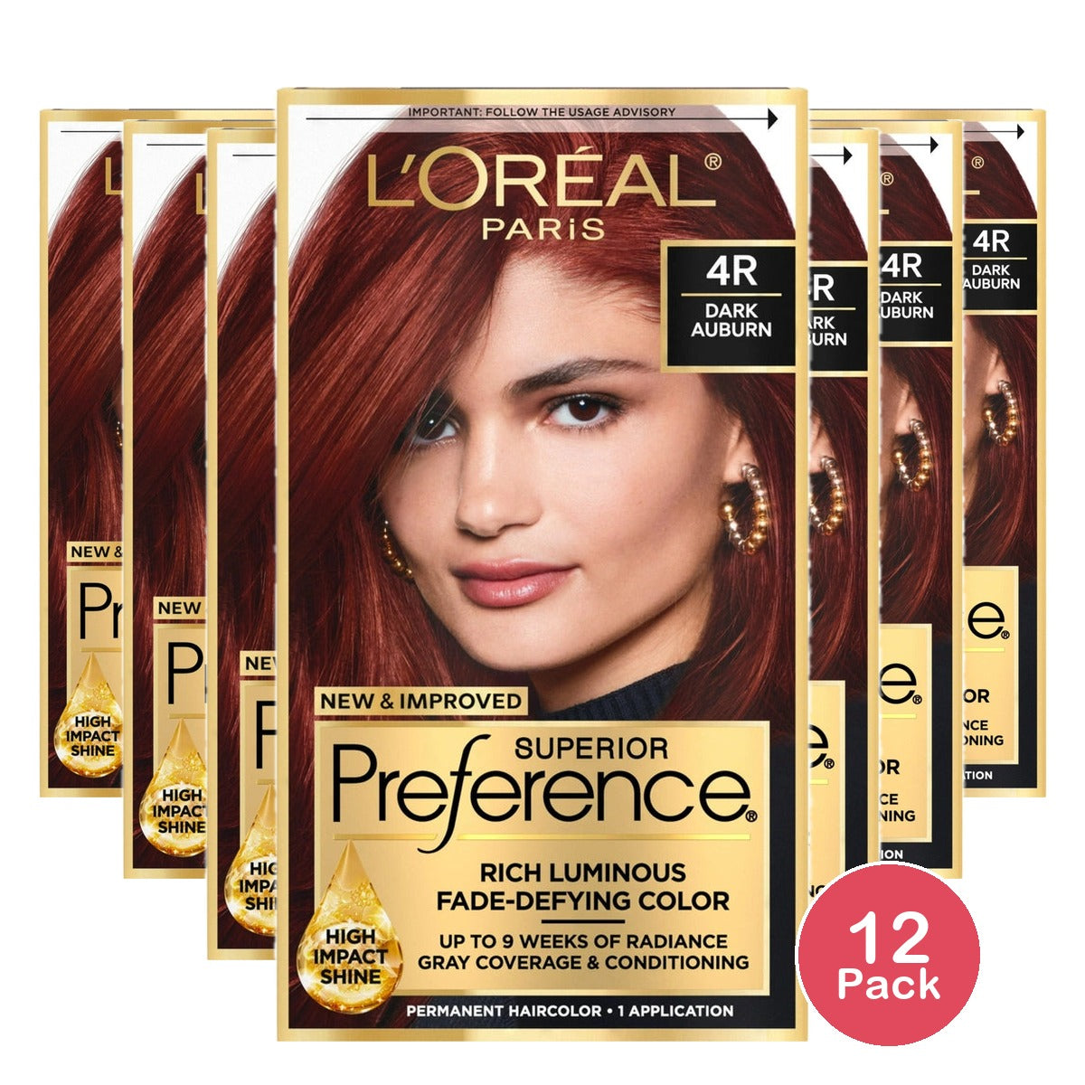 L'Oreal Paris Superior Preference Permanent Hair Color 4R Dark Auburn Fade-Def (Pack of 12)