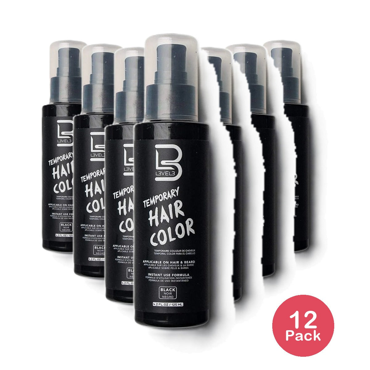 L3VEL3 Temporary Hair Beard Color Black (Pack of 12)