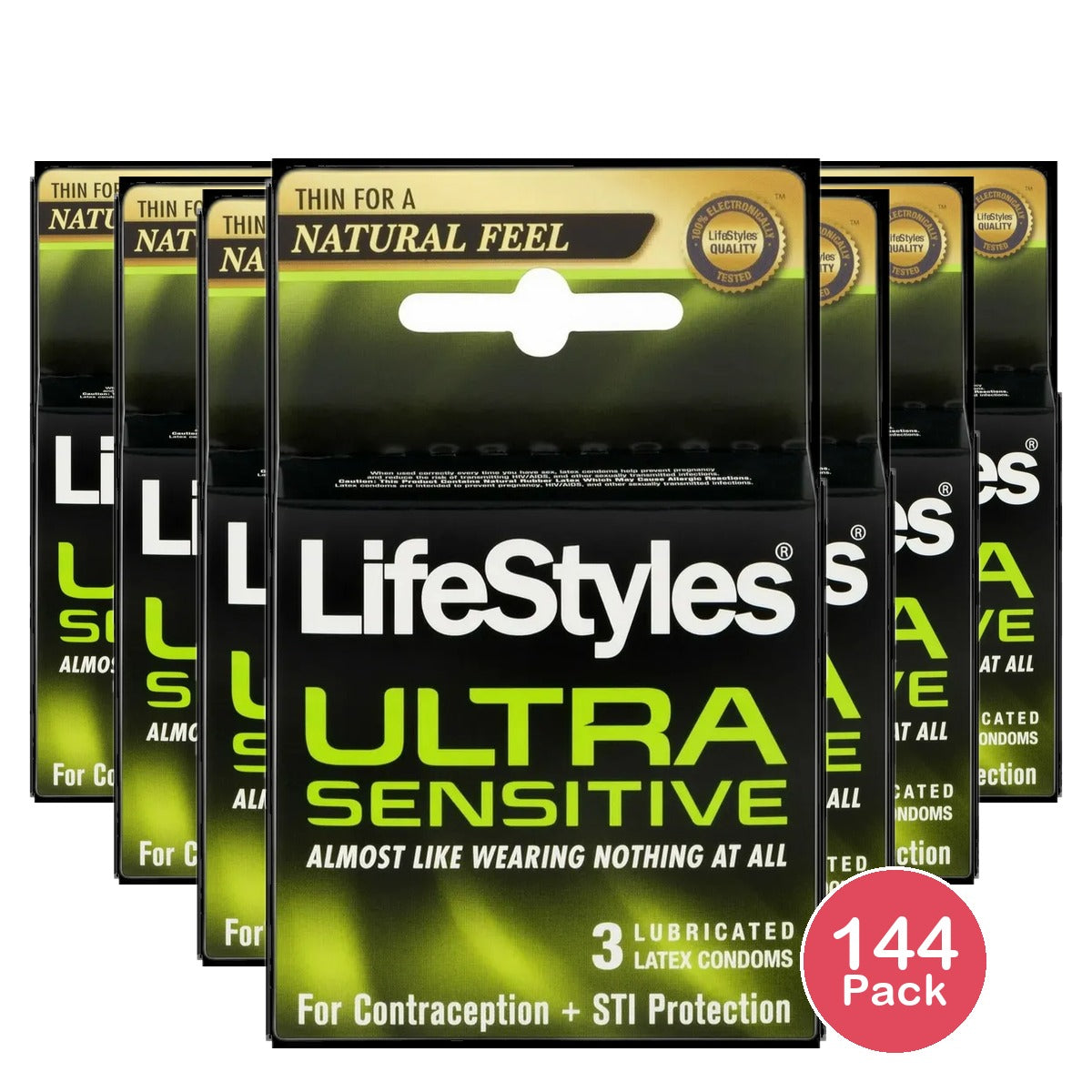 Lifestyles Ultra Sensitive Lubricated Latex Condoms 0.7oz (Pack of 144)