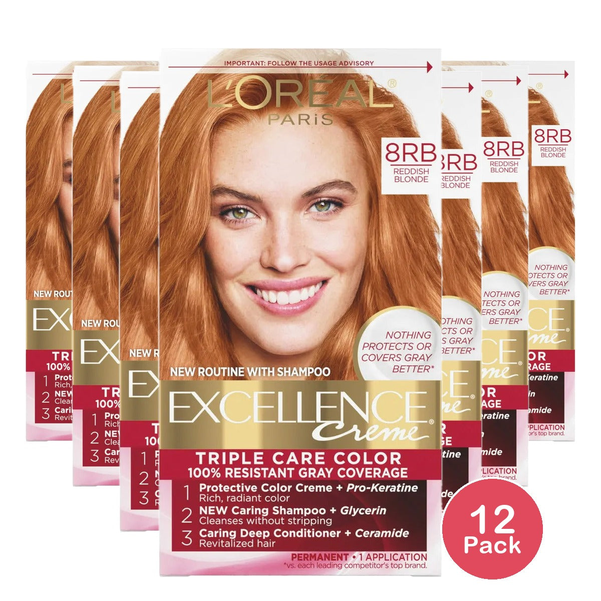 Loreal Excellence Triple Protection Hair Color Creme 8Rb Reddish Blonde1 Ea v (Pack of 12)