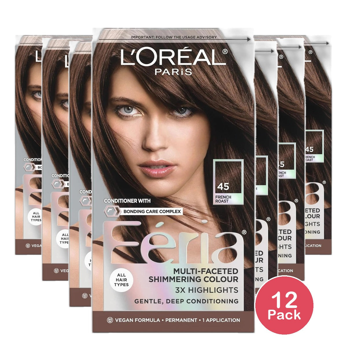 Loreal Feria Multi Faceted Shimmering Hair Color 45 French Roast 9.14Oz (Pack of 12)