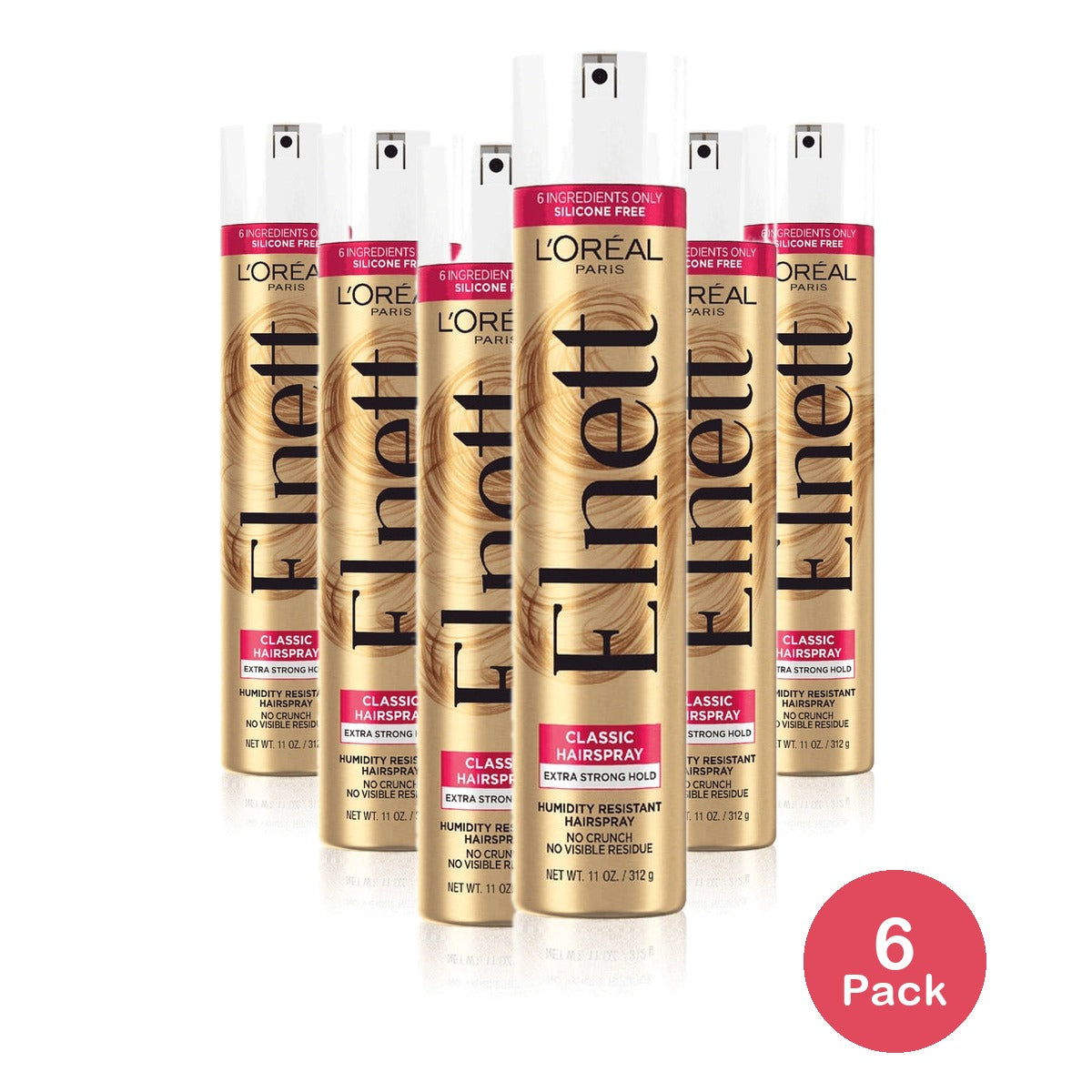 L'Oreal Paris Elnett Satin Extra Strong Hold Hairspray - Color Treated Hair 11 oz (Pack of 6)