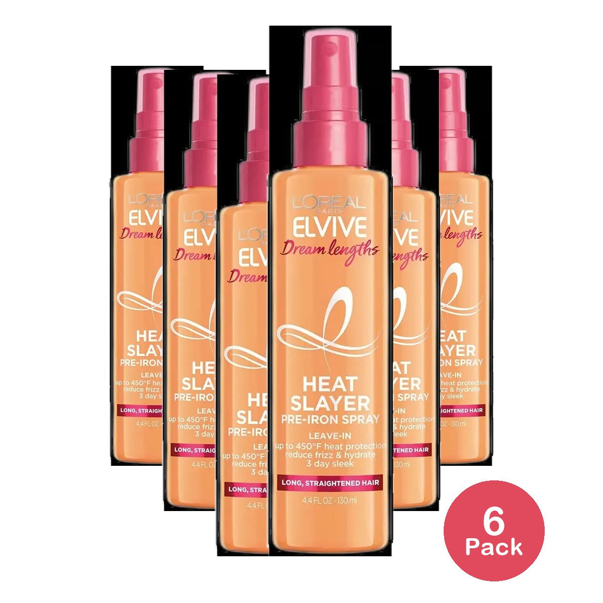 L'Oreal Paris Elvive Dream Lengths Heat Slayer Pre-Iron Leave-In Spray 4.4 oz (Pack of 6)