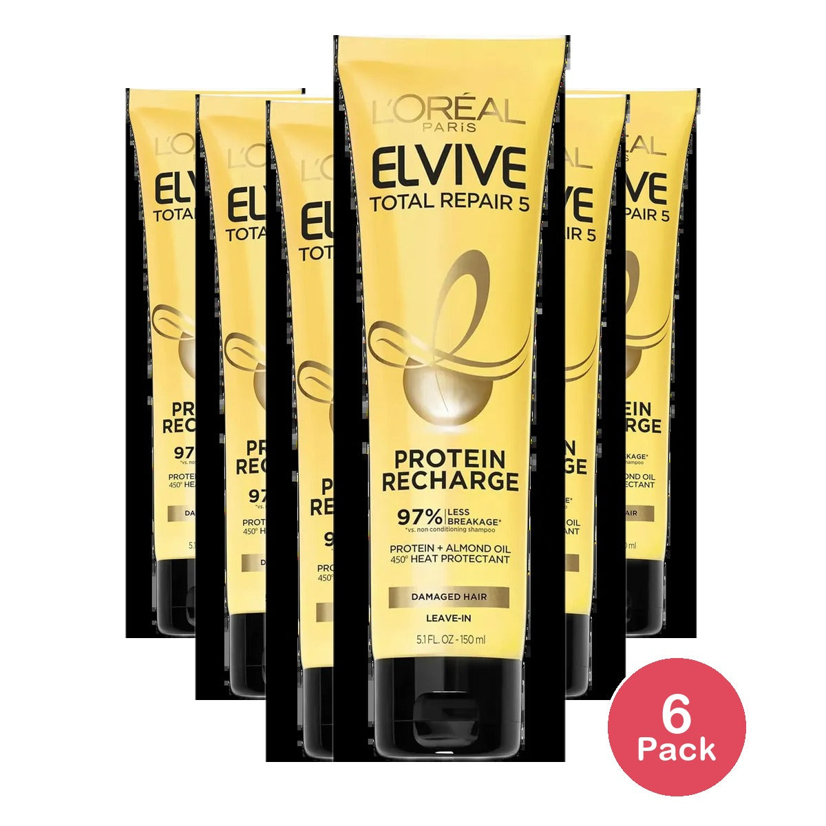 L'Oreal Paris Elvive Total Repair 5 Protein Recharge Leave In Conditioner 5.1 oz (Pack of 6)