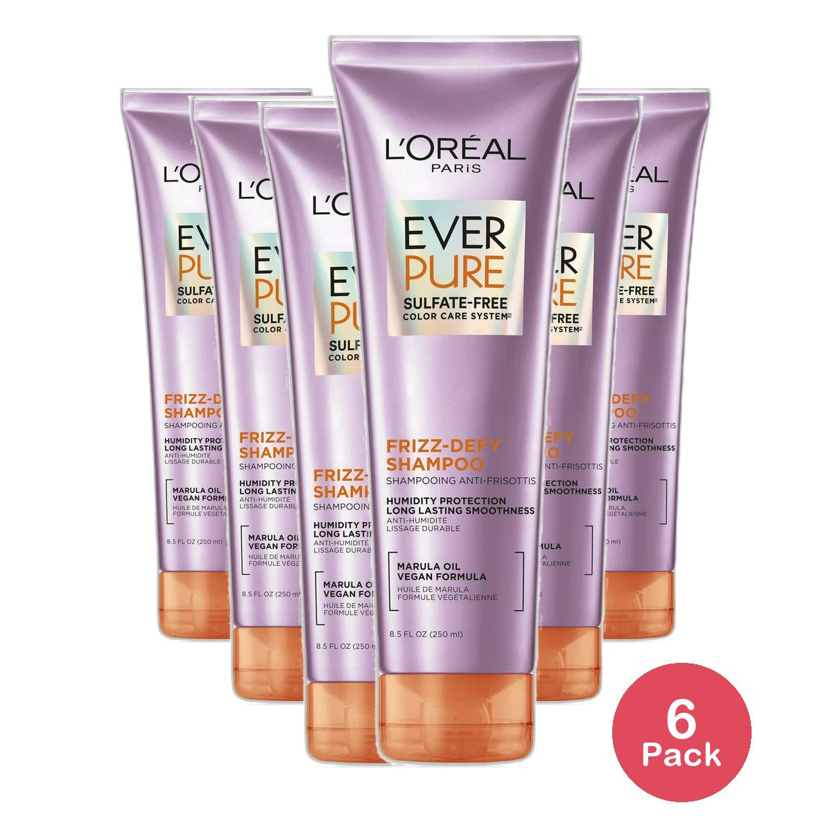 Loreal Paris Ever Pure Frizz Defy Shampoo 8.5Oz (Pack of 6)