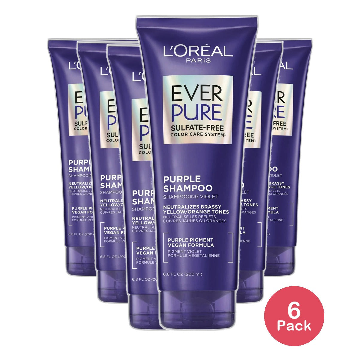 LOreal Paris EverPure Sulfate Free Shampoo Purple 6.8Oz (Pack of 6)