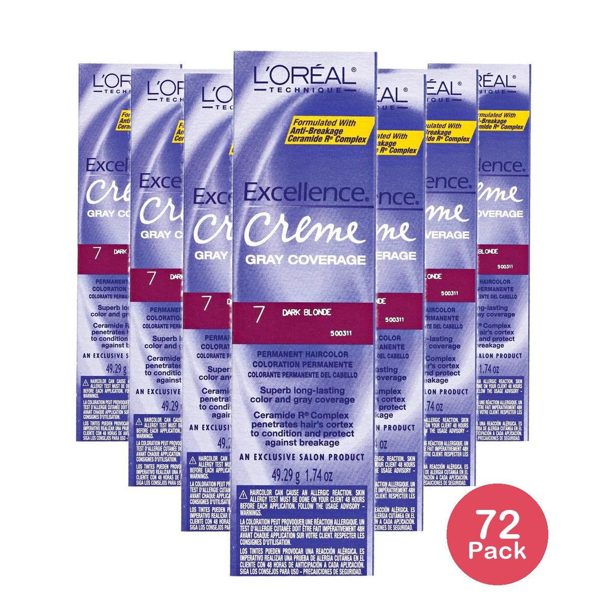 L'Oreal Paris Excellence Creme Dark Blonde 7 1.74 Oz (Pack of 72)