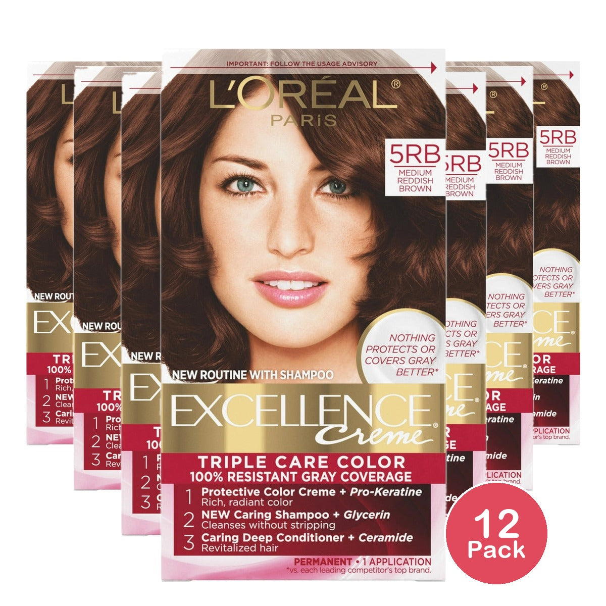 L'Oreal Paris Excellence Triple Protection Permanent Hair Color - 5R 6.3 fl OZ (Pack of 12)