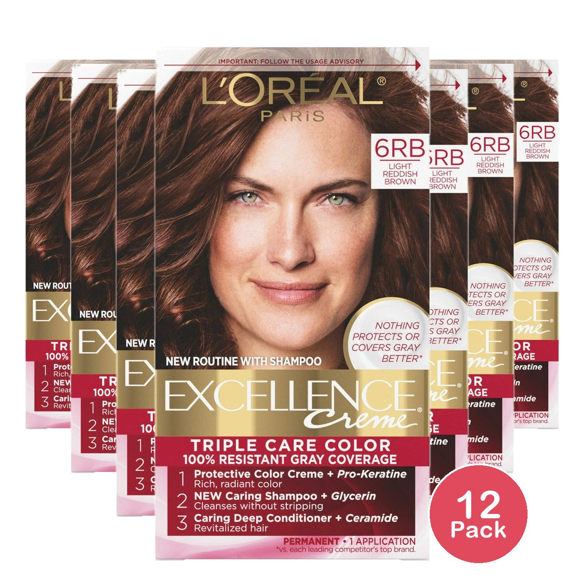L'Oreal Paris Excellence Triple Protection Permanent Hair Color - 6R - 6.3 fl OZ(Pack of 12)