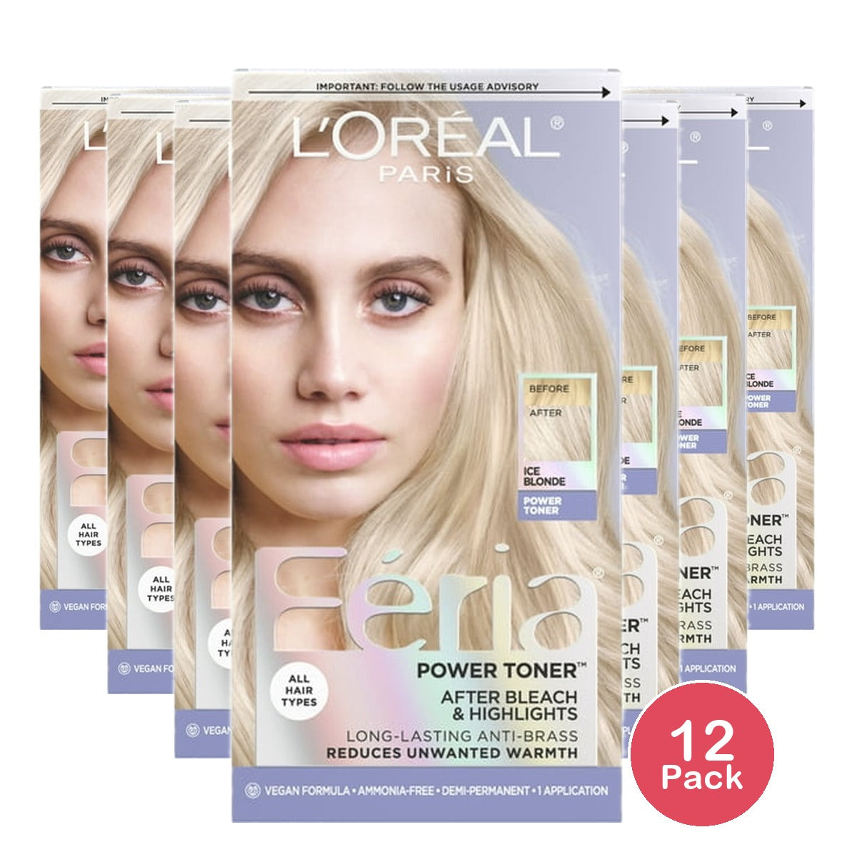 L'Oreal Paris Feria Power Toner, Long Lasting Anti Brass Toner Ice Blonde 9P - 1 (Pack of 12)