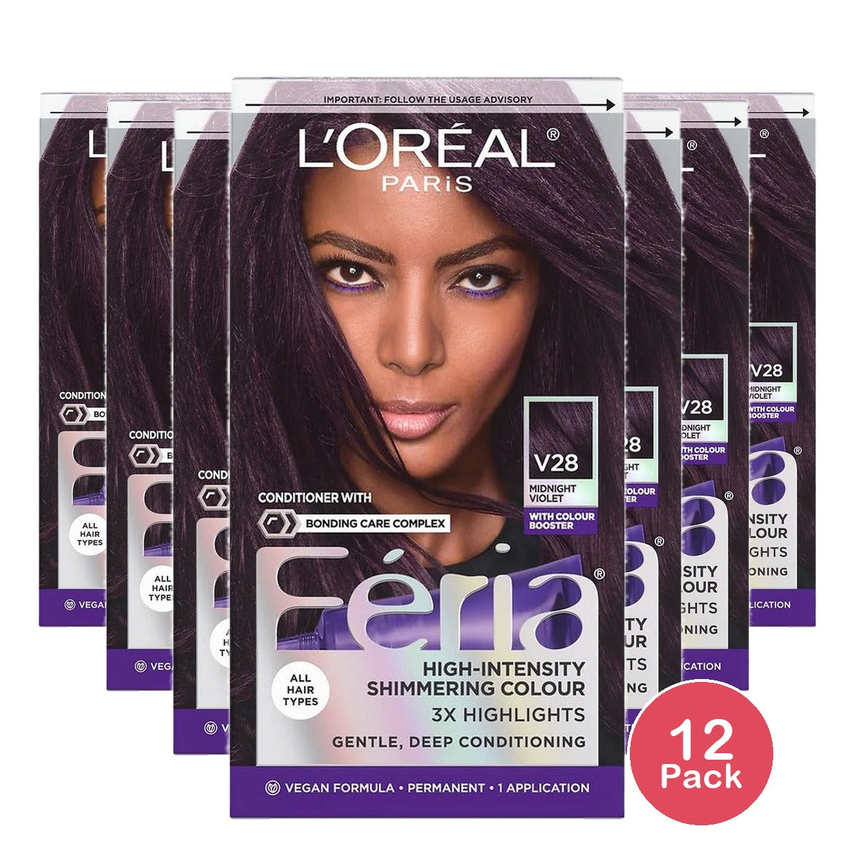 L'Oreal Paris Feria V28 Midnight Violet Hair Color (Pack of 12)