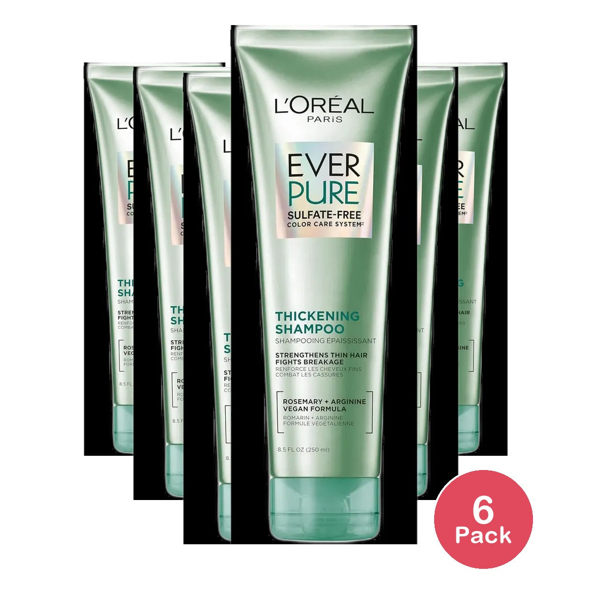 L'Oreal Paris Sulfate Free Thickening Shampoo for Fortifying Fine Hair EverPure 8.5 fl oz (Pack of 6)