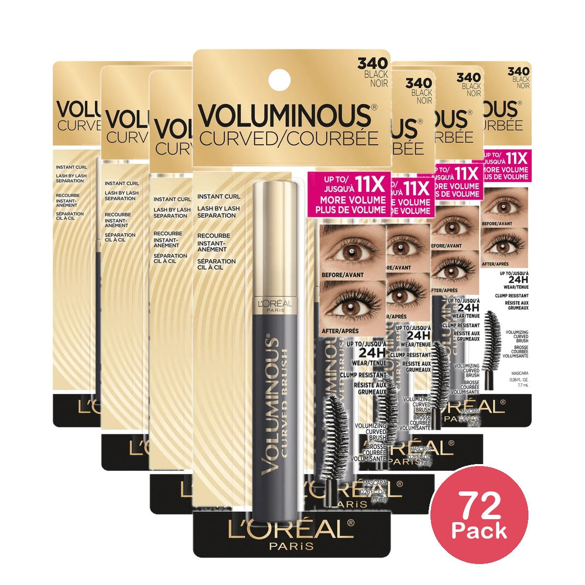 L'oréal Paris Voluminous Original Curved Brush Mascara, Black, 0.28 fl Oz (Pack of 72)