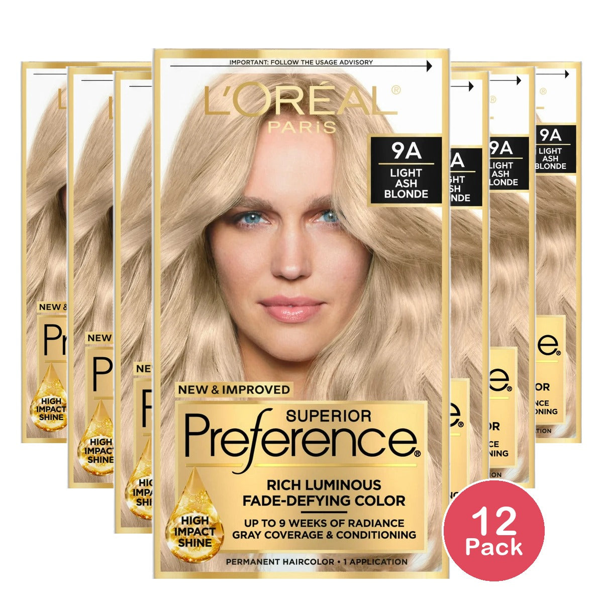 Loreal Superior Preference Hair Color 9A Light Ash Blonde 8Oz (Pack Of 12)