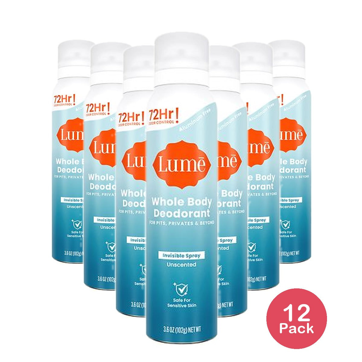 Lume Whole Body Deodorant Spray Unscented 3.6 Oz (Pack of 12)