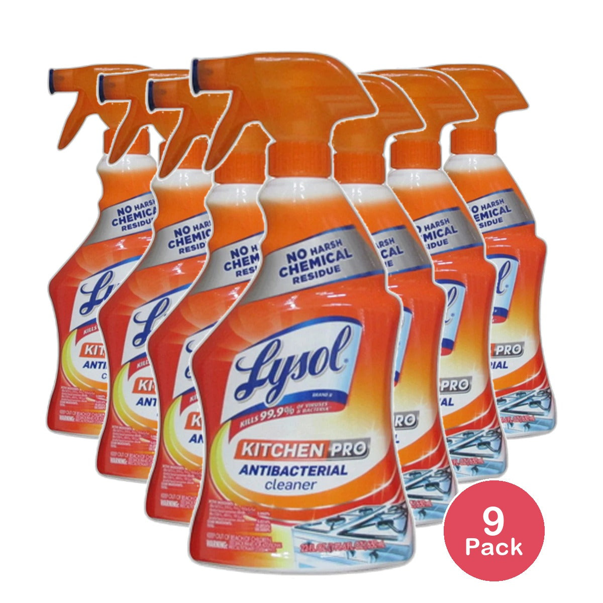 Lysol Antibacterial Kitchen Cleaner Liquid Trigger Spray 22Oz (Pack of 9)