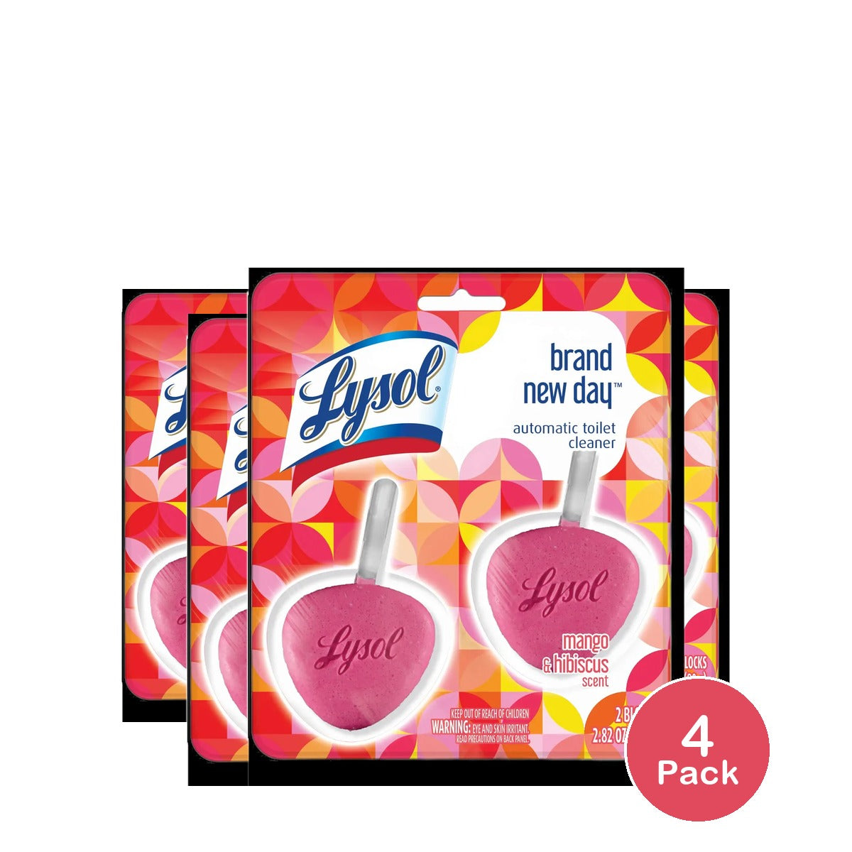 Lysol Automatic Toilet Bowl Cleaner Brand New Day Mango & Hibiscus 2 Count 2.82 Oz (Pack Of 4)