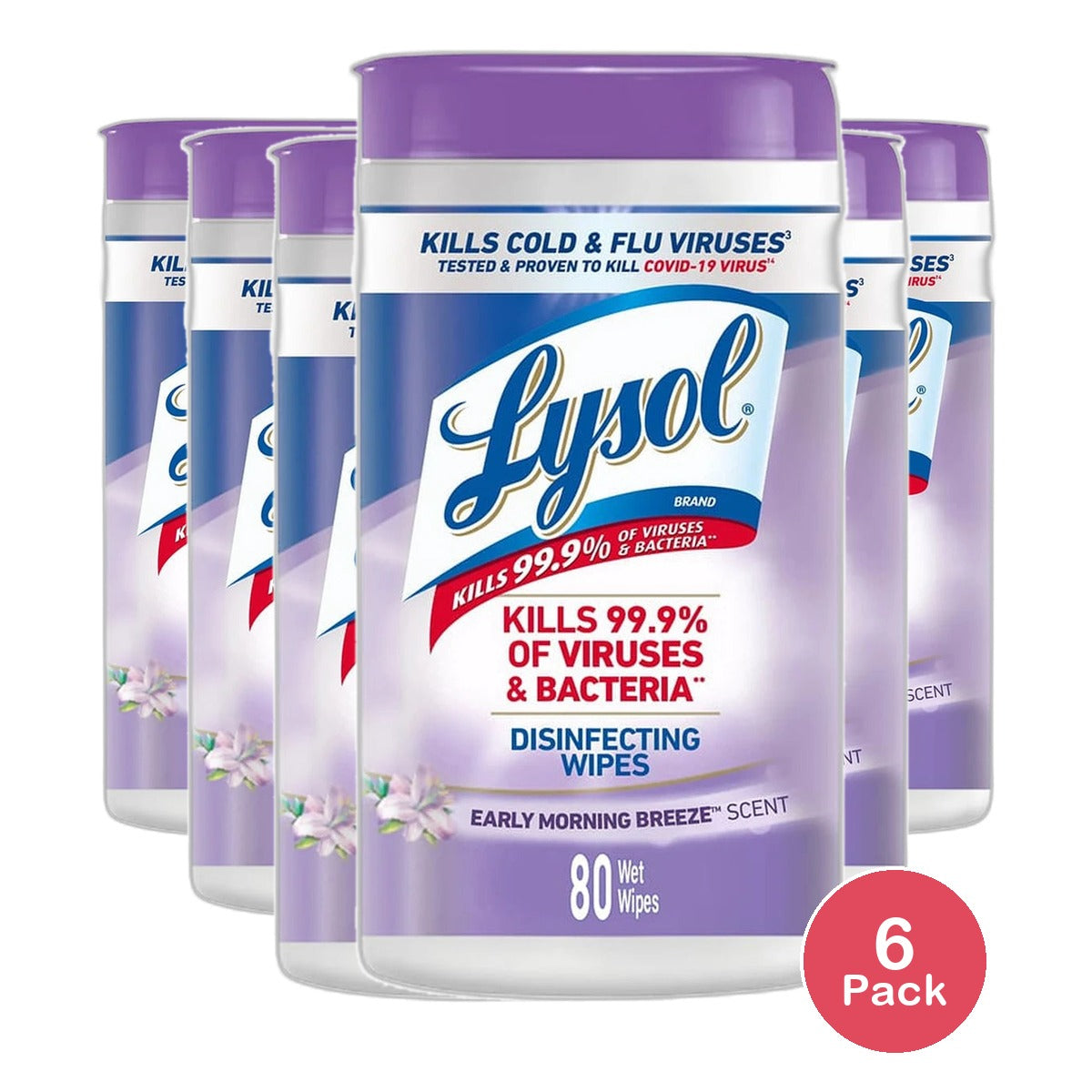 Lysol Disinfecting Wipes Early Morning Breeze 80 Wet Wipes 21.12oz (Pack of 6)
