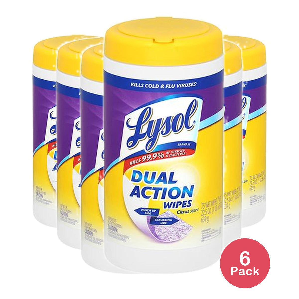 Lysol Dual Action Disinfecting Wipes Citrus 0.01Oz (Pack Of 6)