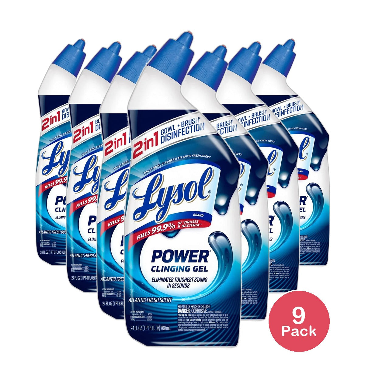 Lysol Toilet Bowl Cleaner Gel For Cleaning and Disinfecting Stain Removal 24Oz (Pack of 9)