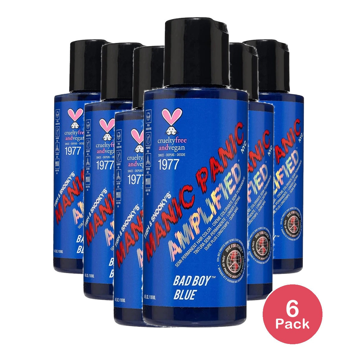 MANIC PANIC Bad Boy Blue Hair Color - Amplified - Semi-Permanent Hair Dye - Dark 4 Oz (Pack of 6)