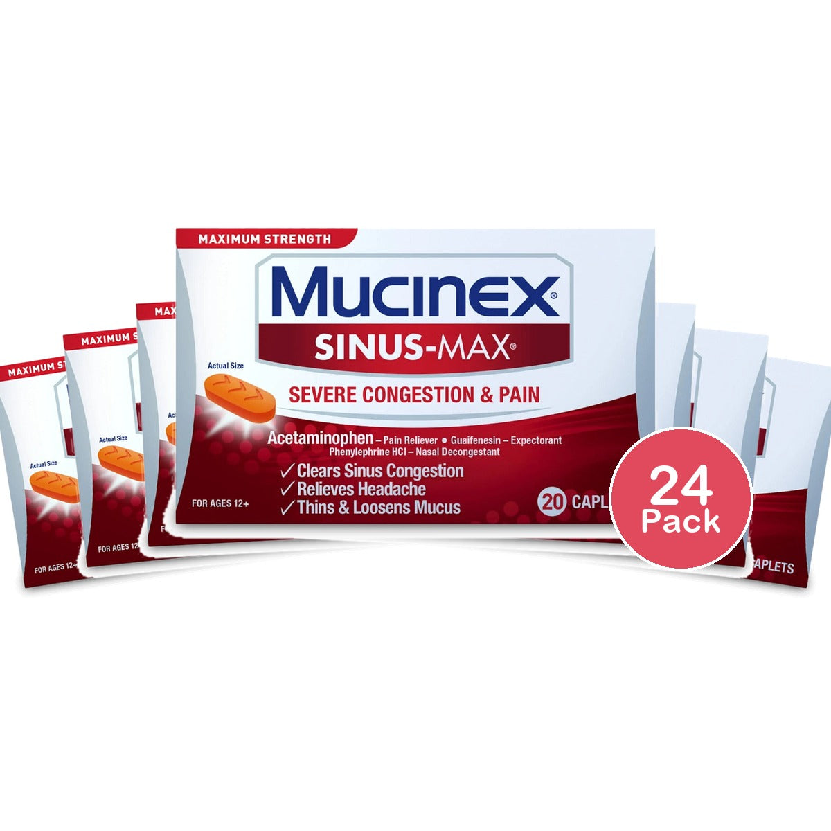 Maximum Strength Mucinex Sinus-Max Severe Congestion & Pain Sinus Symptom Relie 0.08 Oz (Pack Of 24)