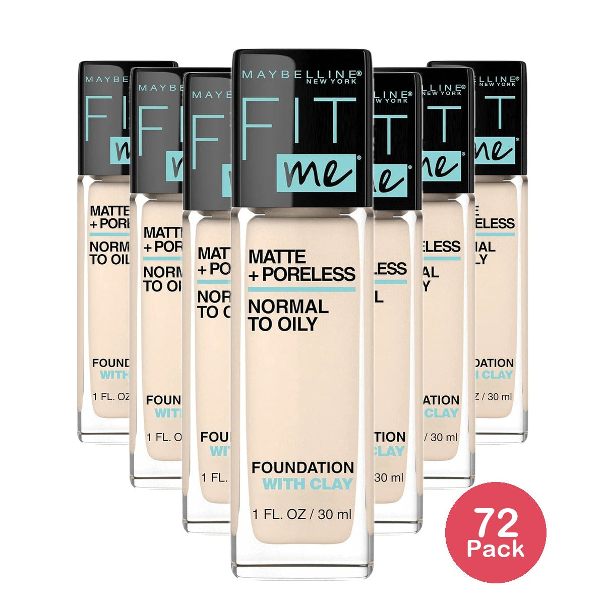 Maybelline Fit Me! Matte + Poreless Foundation, Porcelain, 1 fl Oz (Pack of 72)