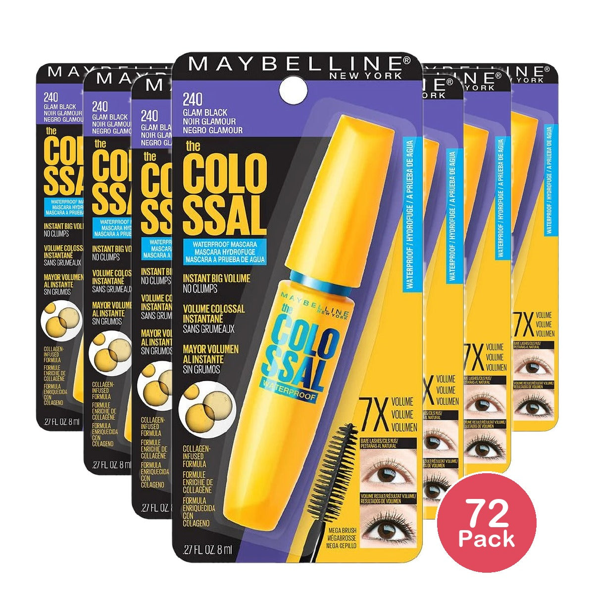 Maybelline Volum' Express - The Colossal Waterproof Mascara Classic Black 0.27 Oz (Pack of 72)