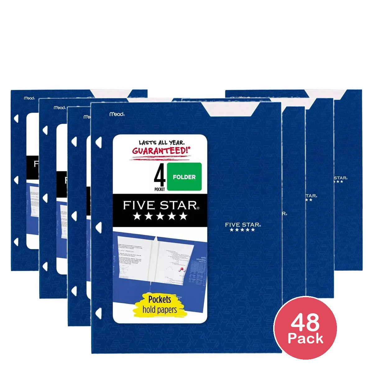 Mead Five Star 4 Pocket Paper Folder Assorted Colors 8oz (Pack of 48)