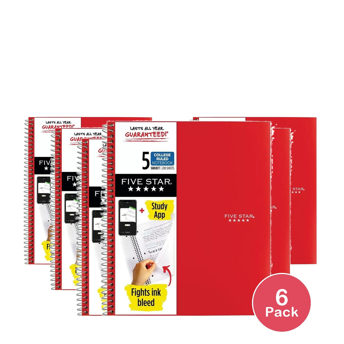 Mead Five Star 5 Subject Wirebound Notebooks 200 Sheets Assorted Colors 29.28oz (Pack of 6)