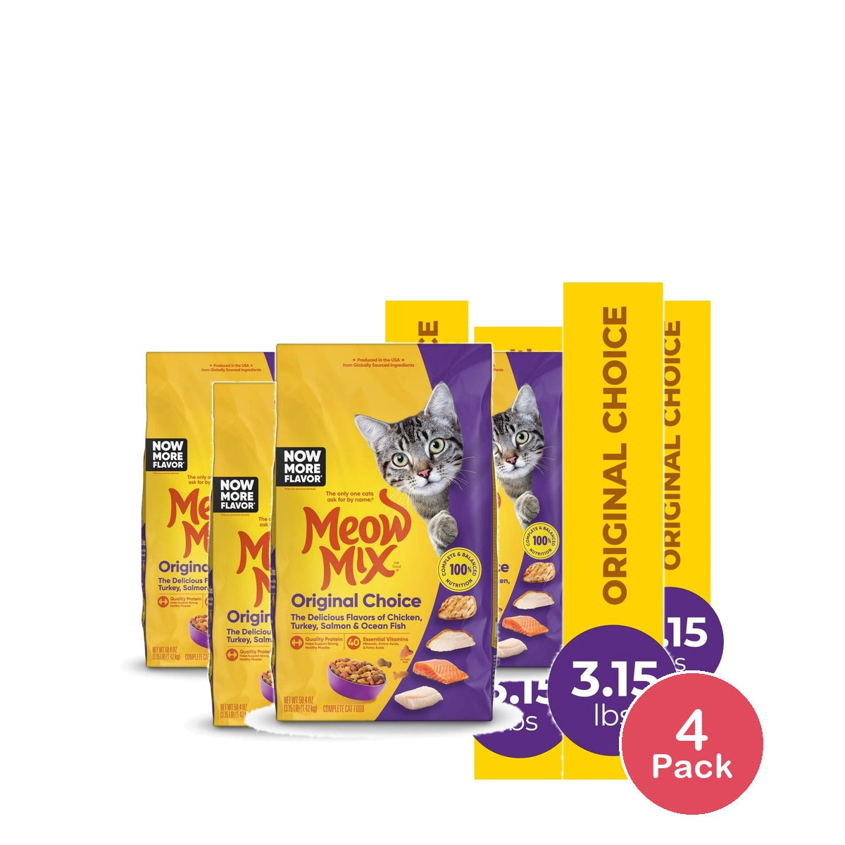 Meow Mix Original Dry Cat Food, 3.15-Pound (Pack of 4)