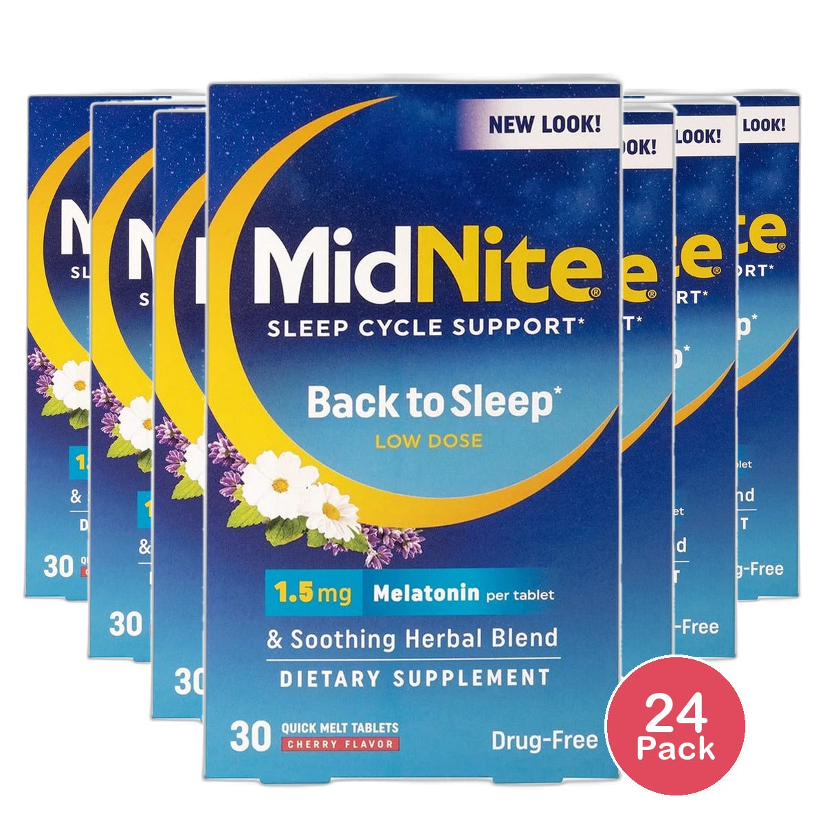 MidNite Sleep Aid Low Dose 1.5 mg Tablets Cherry Flavor 1.6oz (Pack of 24)
