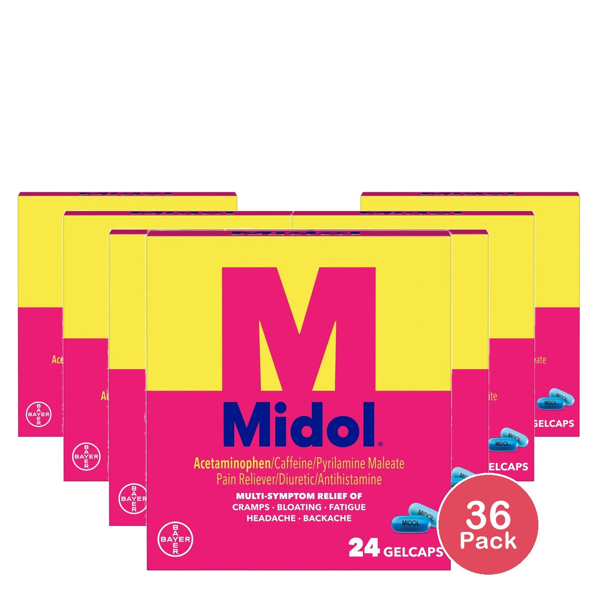 Midol Complete Menstrual Relief Maximum Strength Multi-Symptom Relief Gelcaps (Pack of 36)