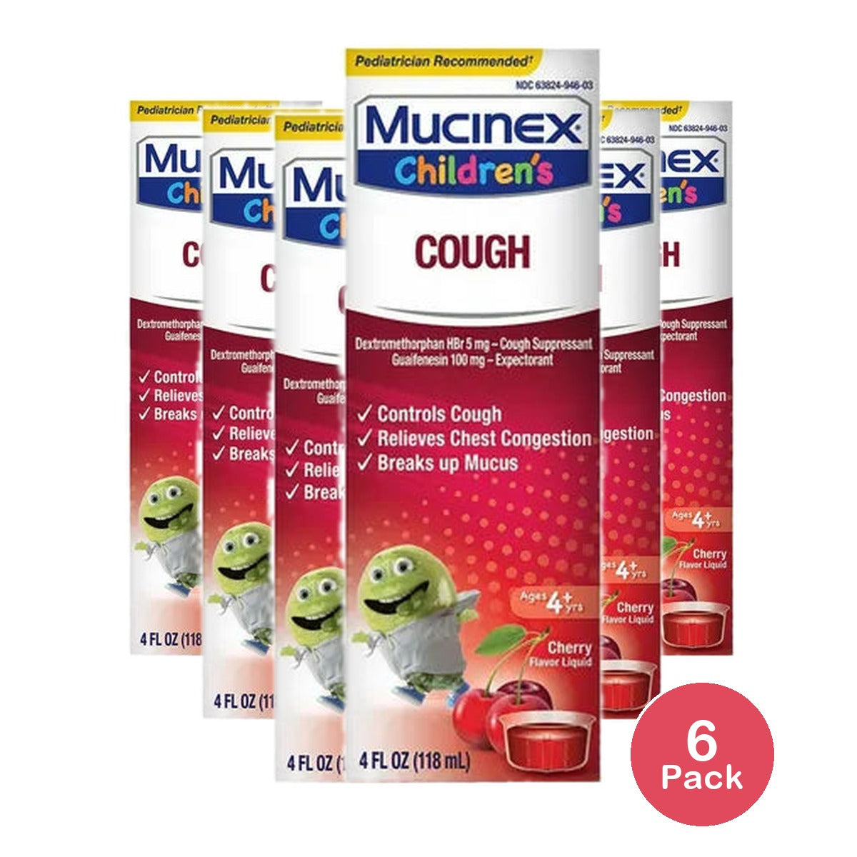 Mucinex Childrens Cough Syrup Cherry 4Oz (Pack Of 6)
