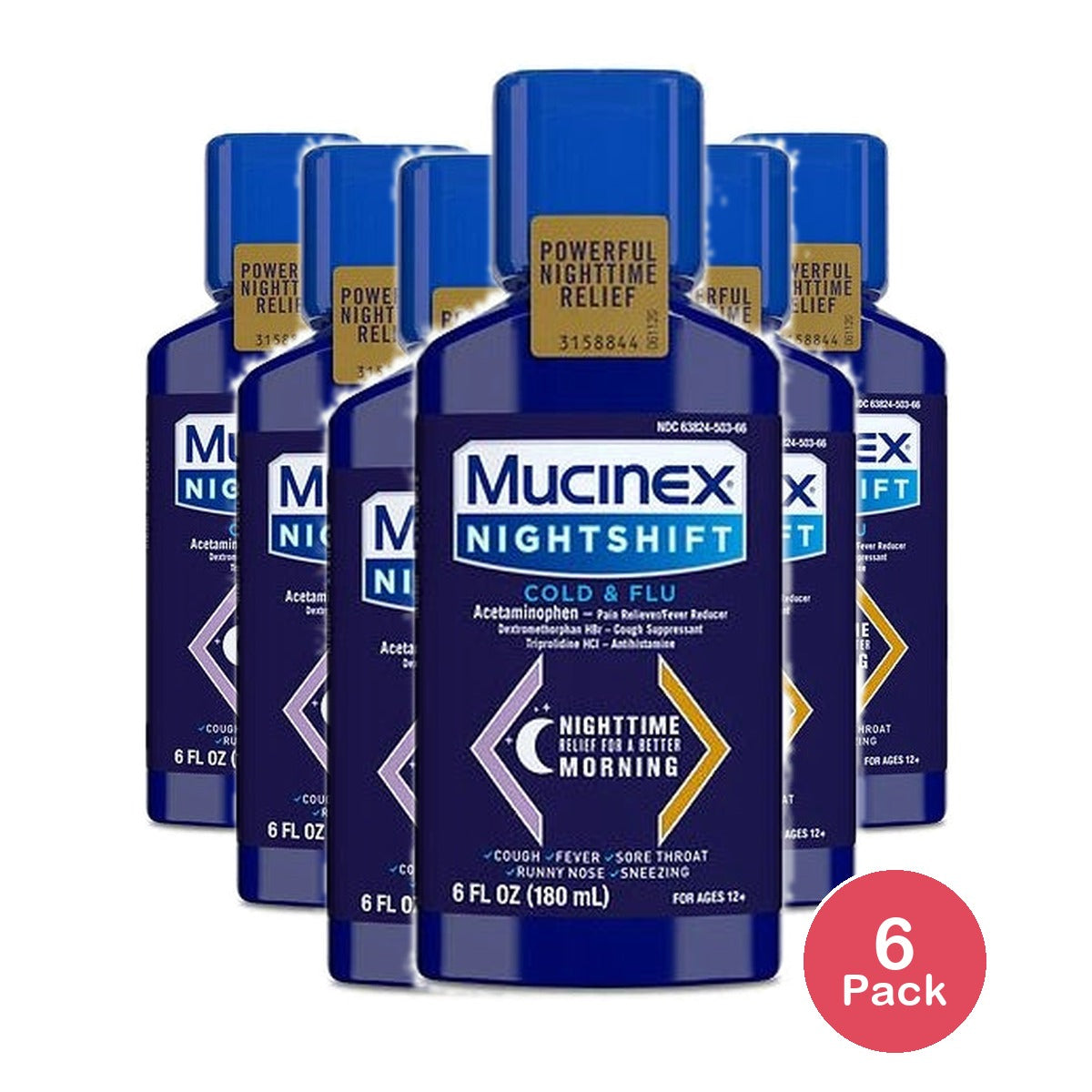 Mucinex Cold & Flu Medicine Nighttime - Liquid - 6 Fl Oz (Pack Of 6)
