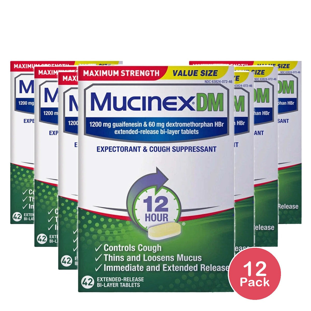 Mucinex Dm 12 Hr Maximum Strength Chest Congestion Expectorant & Cough Suppressa (Pack Of 12)