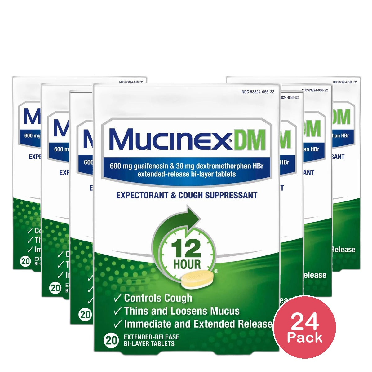 Mucinex Dm Guaifenesin Cough Suppressant Extended Release Tablets 600 Mg20 Each 0.07Oz (Pack Of 24)