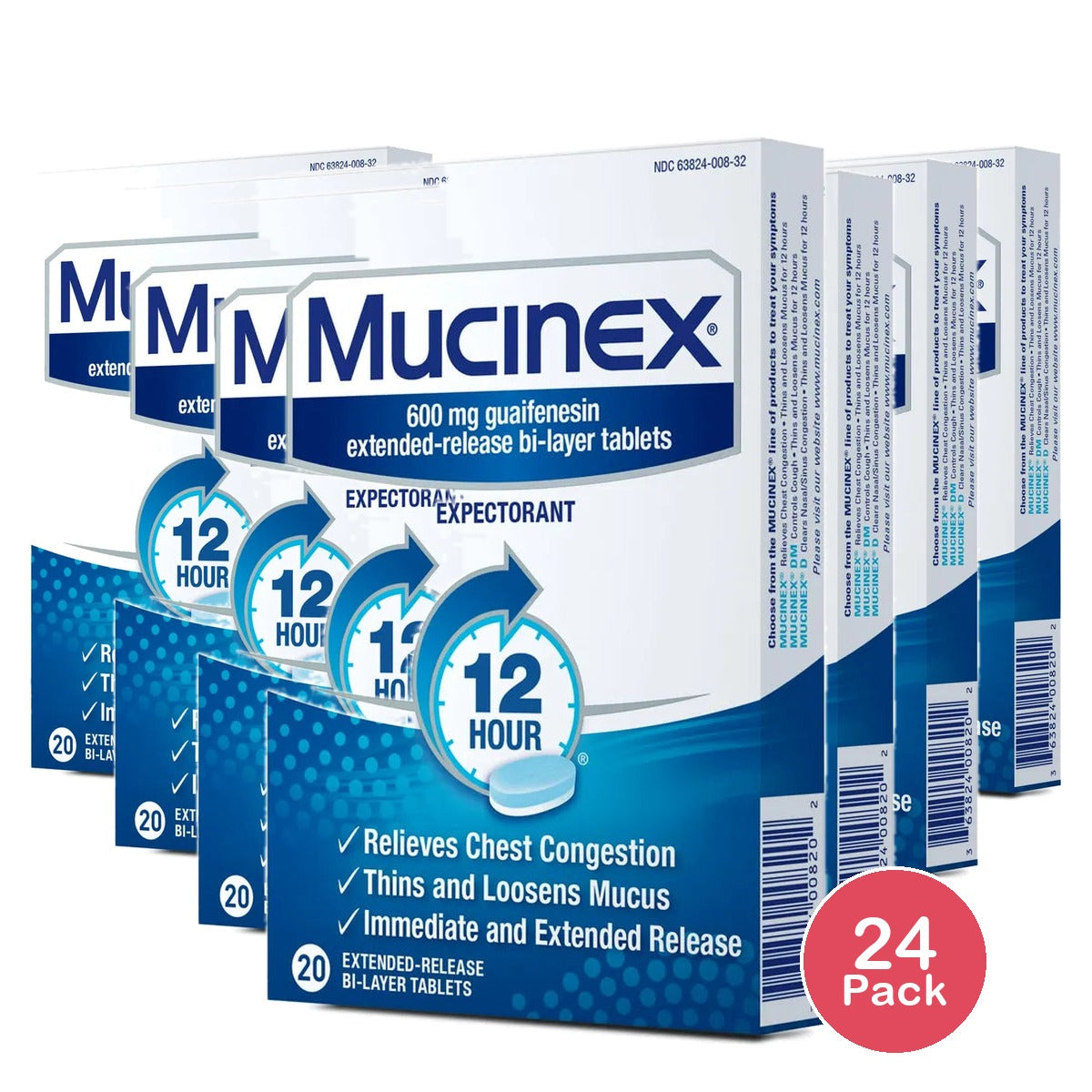 Mucinex Expectorant Guaifenesin Extended Release 600 Mg Tablets 0.07Oz (Pack Of 24)