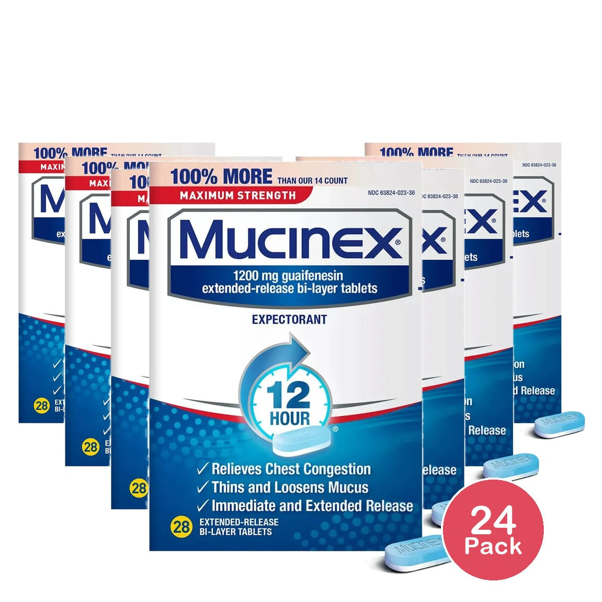 Mucinex Expectorant Maximum Strength 1200 Mg Tablets28 Ea 0.07Oz (Pack Of 24)