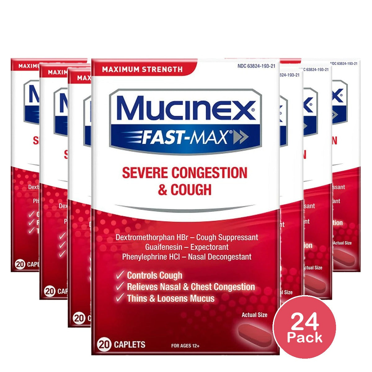Mucinex Fast-Max Adult Severe Congestion And Cough Caplets 20 Count 0.1 Oz (Pack Of 24)