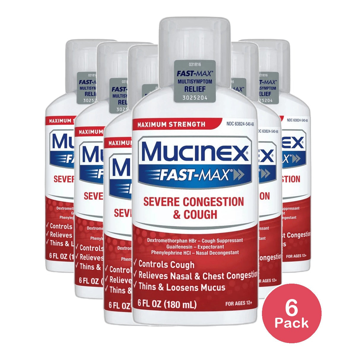 Mucinex Fast-Max Severe Congestion & Cough Relief Liquid 6Oz (Pack Of 6)