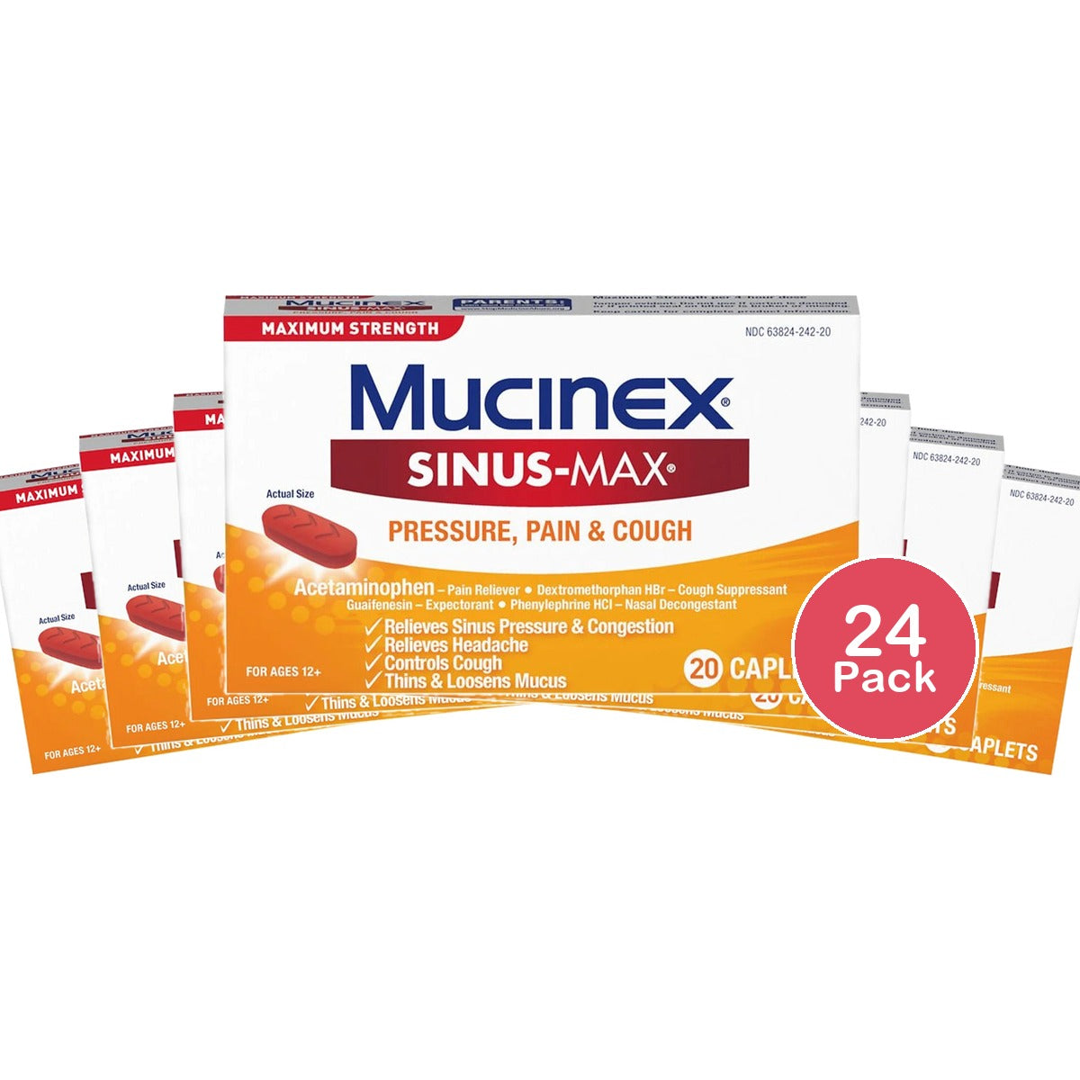 Mucinex Max Strength Sinus & Cough Medicine - Tablets - 20Ct 0.08 Oz (Pack Of 24)