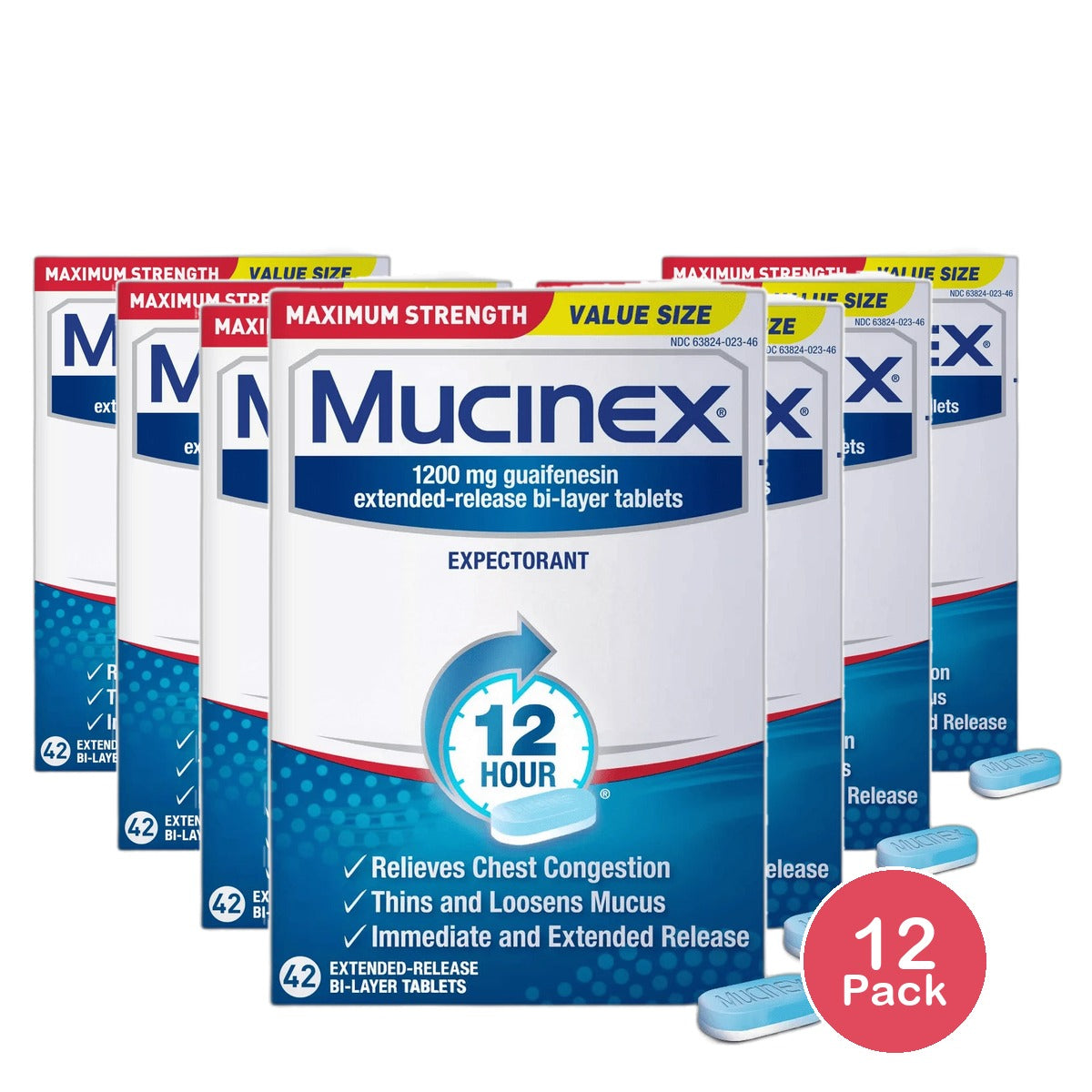 Mucinex Maximum Strength 12-Hour Chest Congestion Expectorant Tablets 0.07Oz (Pack Of 12)