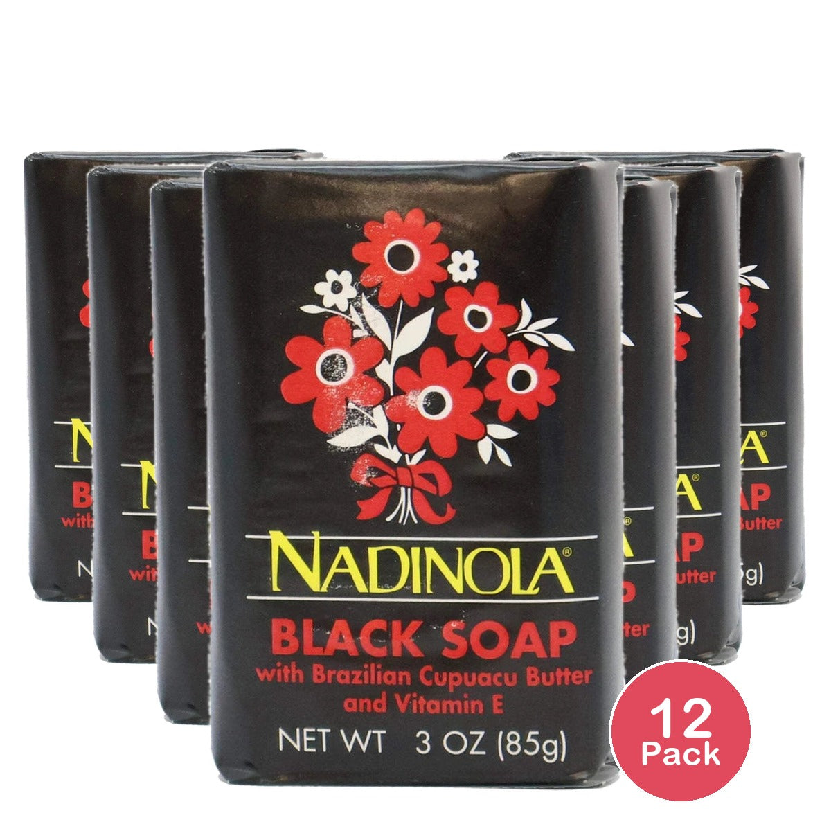 NADINOLA - Black Soap W/ Brazilian Cupuacu Butter Vitamin E 3 Oz (Pack of 12)